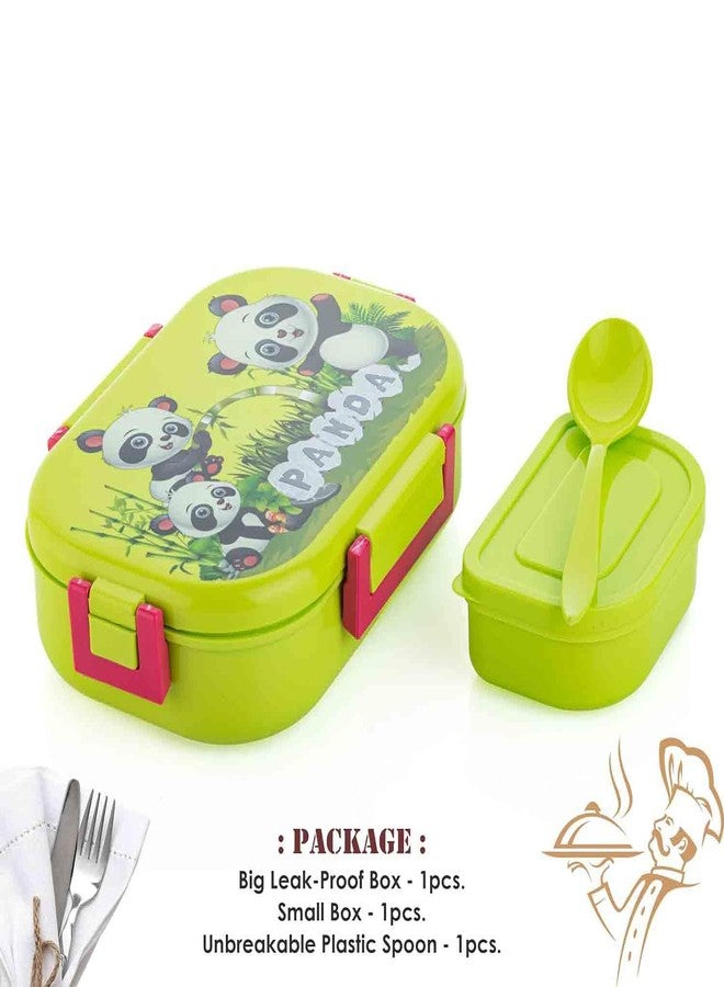 LEKORED Kids Lunch Box with Spoon, BPA-Free Leak-Proof Food Container, Food Grade Material, Multiple Compartments, 21x15x6 cm, Includes Small Box and Plastic Spoon (Green) - Image 2