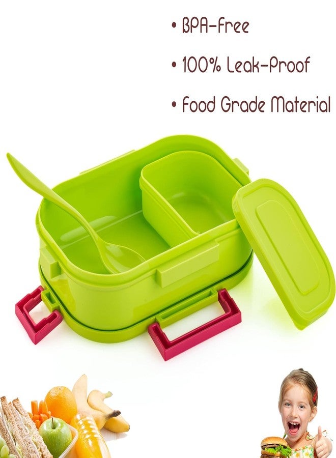 LEKORED Kids Lunch Box with Spoon, BPA-Free Leak-Proof Food Container, Food Grade Material, Multiple Compartments, 21x15x6 cm, Includes Small Box and Plastic Spoon (Green) - Image 4