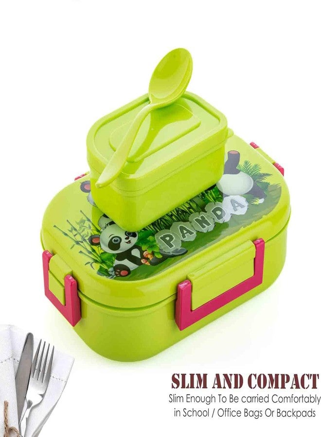 LEKORED Kids Lunch Box with Spoon, BPA-Free Leak-Proof Food Container, Food Grade Material, Multiple Compartments, 21x15x6 cm, Includes Small Box and Plastic Spoon (Green) - Image 3