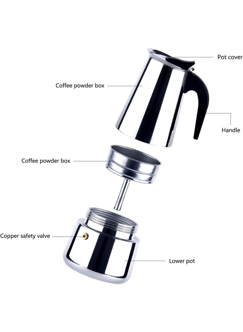 ماكينة تحضير اسبريسو على الموقد – إبريق موكا (200 مل، 4 أكواب) – ماكينة اسبريسو وكابتشينو من الفولاذ المقاوم للصدأ - Image 4