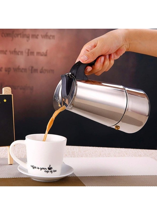 ماكينة تحضير اسبريسو على الموقد – إبريق موكا (200 مل، 4 أكواب) – ماكينة اسبريسو وكابتشينو من الفولاذ المقاوم للصدأ - Image 5