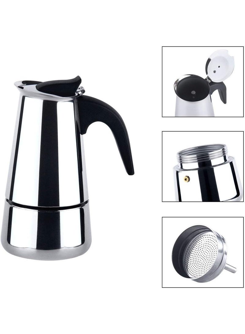 Espresso Maker for Stovetop – Moka Pot (200 ml, 4 Cups) – Stainless Steel Espresso and Cappuccino Maker - Image 1