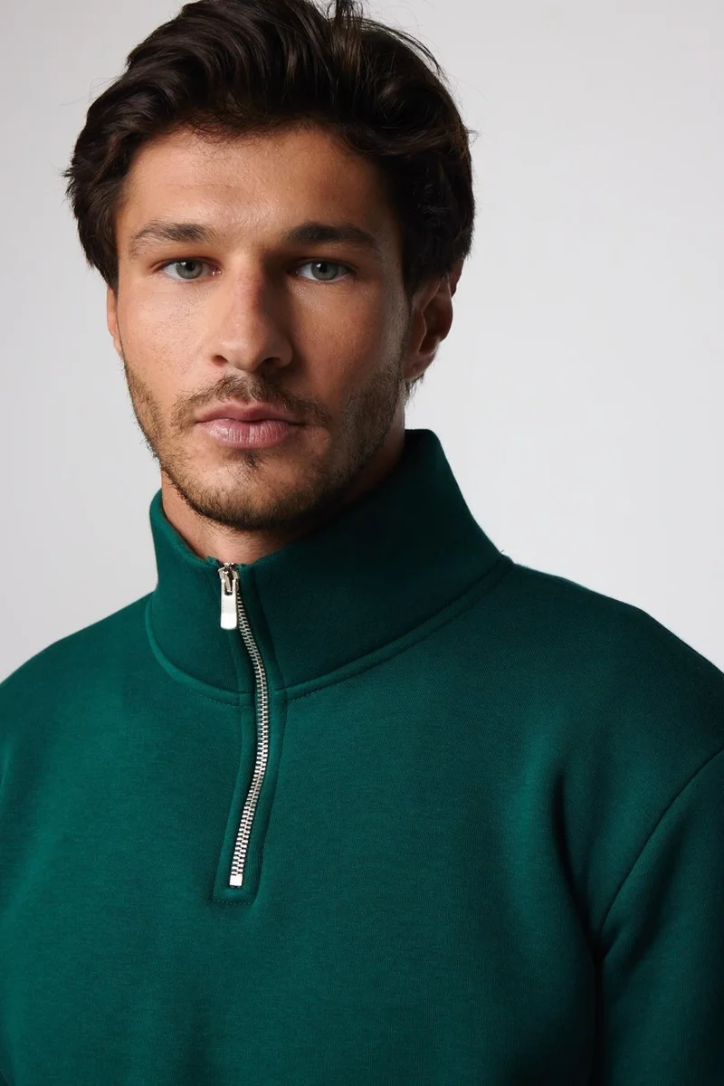 Tudors Cotton Stand Collar Zippered Khaki Unisex Sweatshirt