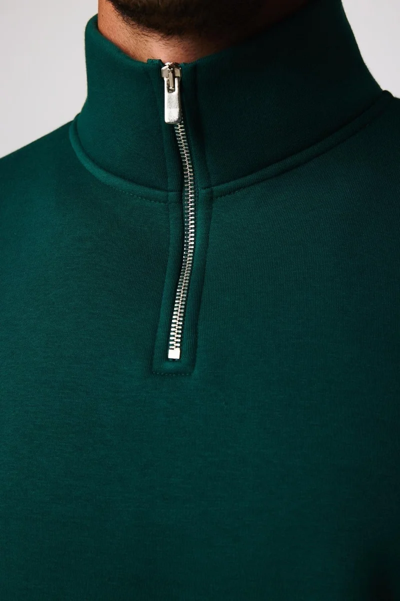 Tudors Cotton Stand Collar Zippered Khaki Unisex Sweatshirt