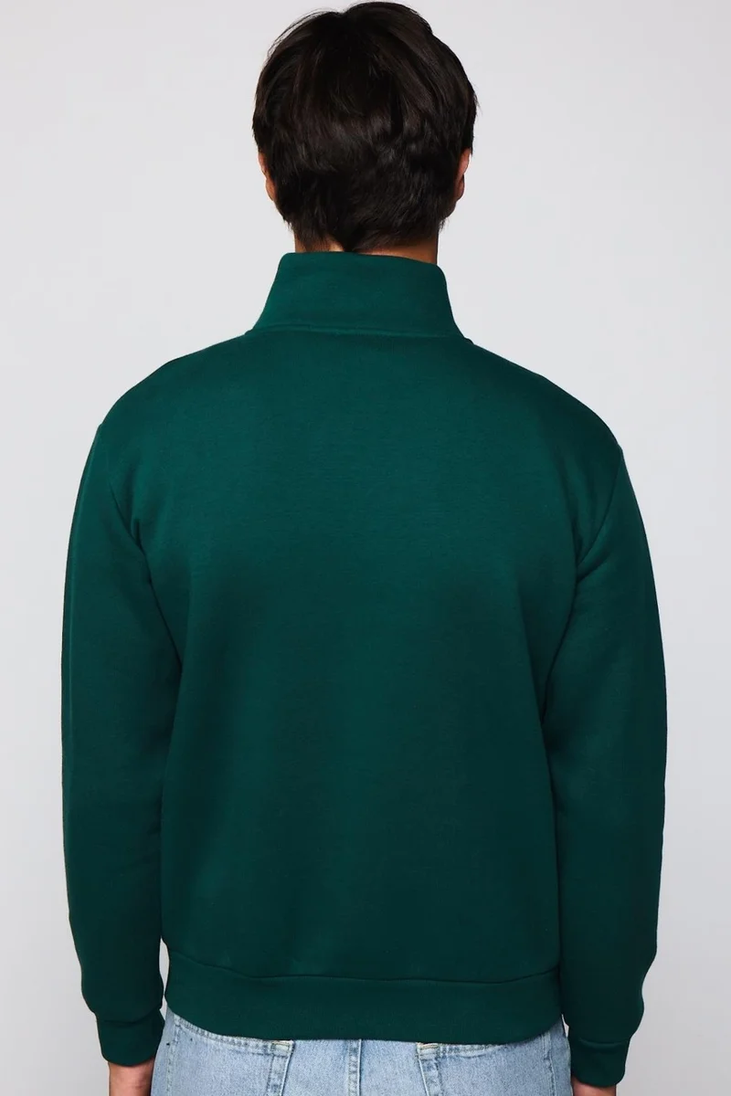 Tudors Cotton Stand Collar Zippered Khaki Unisex Sweatshirt