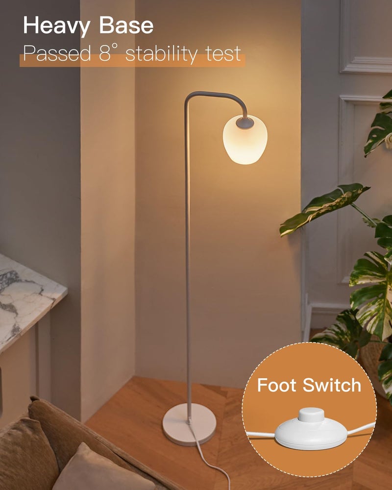 ONEWISH White Floor Lamp-Modern Standing Lamp for Living Room Bedroom, Opal Glass Lamp Shade, LED Bulb Included, for Reading Office, Simple Design Home Decor for Christmas Thanksgiving Day - Image 5