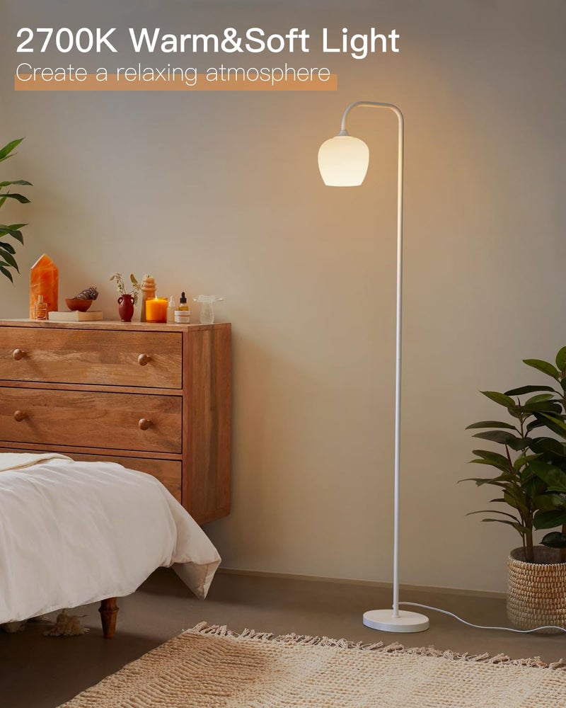 ONEWISH White Floor Lamp-Modern Standing Lamp for Living Room Bedroom, Opal Glass Lamp Shade, LED Bulb Included, for Reading Office, Simple Design Home Decor for Christmas Thanksgiving Day - Image 3