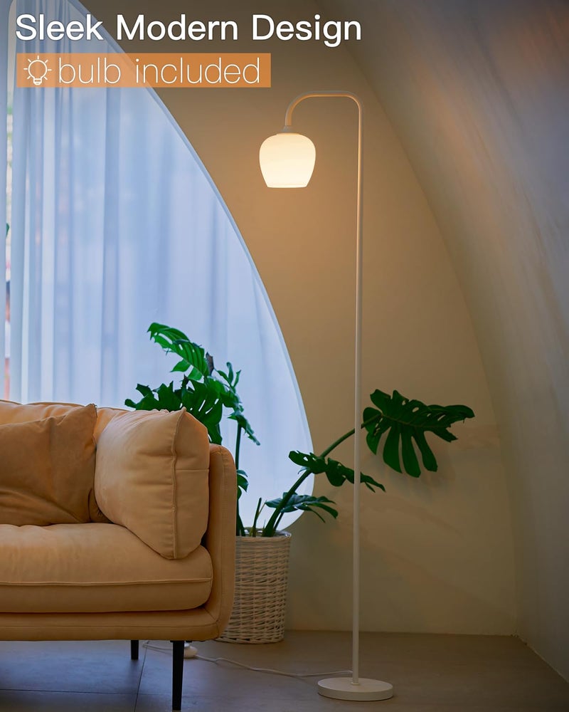 ONEWISH White Floor Lamp-Modern Standing Lamp for Living Room Bedroom, Opal Glass Lamp Shade, LED Bulb Included, for Reading Office, Simple Design Home Decor for Christmas Thanksgiving Day - Image 2