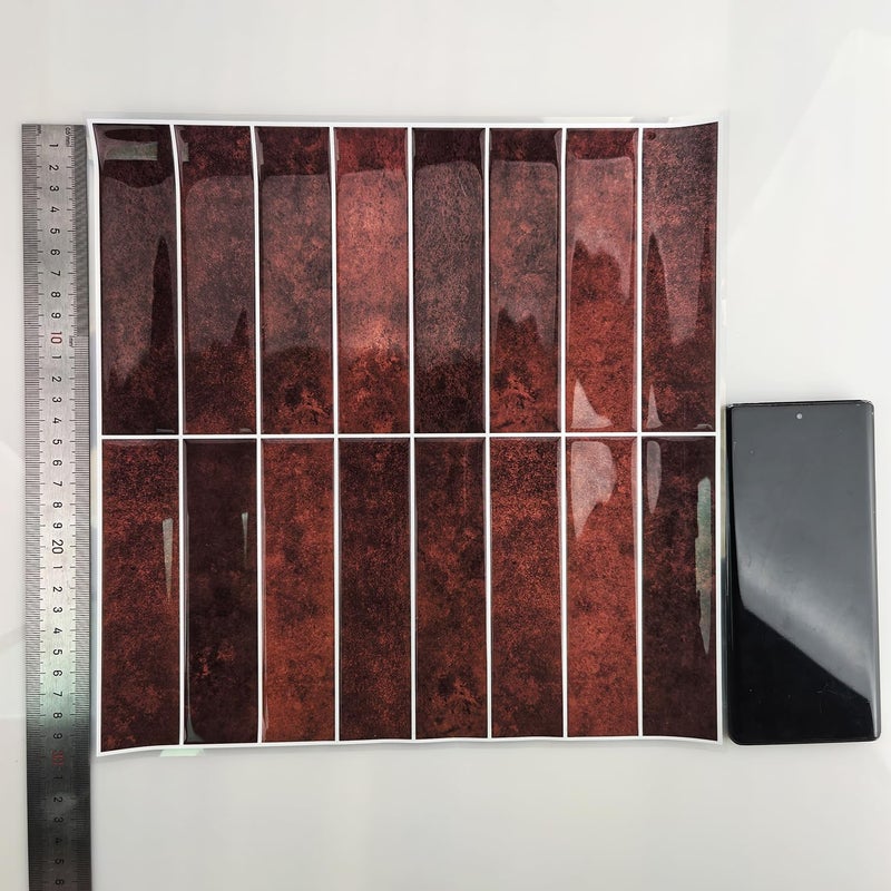 Alwayspon 10 Sheets 12" x12'' Retro Red 3D Vinyl Backsplash Tiles, Self-Adhesive Peel and Stick Wall Tile Stickers Stick on Subway Tiles for Kitchen Bathroom Wall - Image 4