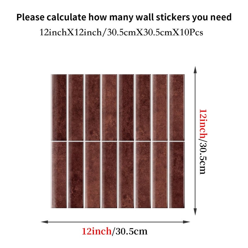 Alwayspon 10 Sheets 12" x12'' Retro Red 3D Vinyl Backsplash Tiles, Self-Adhesive Peel and Stick Wall Tile Stickers Stick on Subway Tiles for Kitchen Bathroom Wall - Image 2