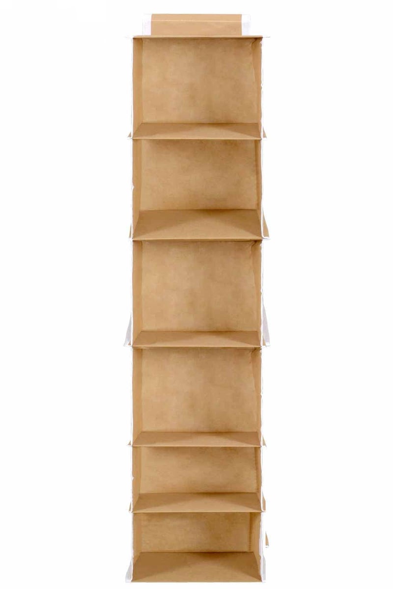 UNICRAFTS Hanging Organizer 6 Shelves NonWoven Foldable Wardrobe Organiser 6 Tier Pack of 1 Beige - Image 1