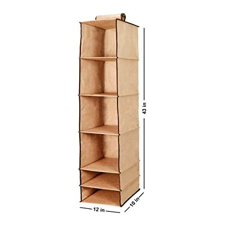 UNICRAFTS Hanging Organizer 6 Shelves NonWoven Foldable Wardrobe Organiser 6 Tier Pack of 1 Beige - Image 2