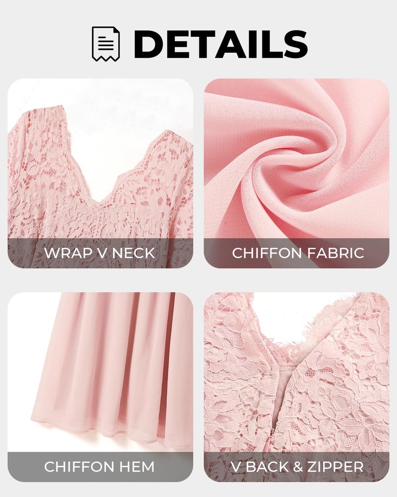 Talisea Plus Size Bridesmaid Dresses for Wedding Pink Formal Gowns Evening Prom Gala Elegant V Neck Lace Chiffon Long Dress - Image 5