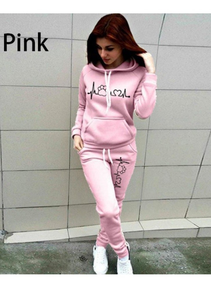 NIBEMINENT 2-Piece Sports Tracksuit Long Sleeve Hoodies Sweatpants Set Pink  - Image 1