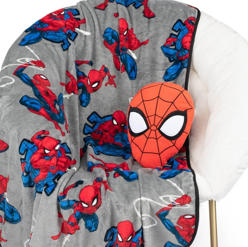 Jay Franco Spiderman Nogginz Set  40 x 50 Inch Throw Blanket  Pillow  Kids Super Soft 2 Piece Bedding Set
