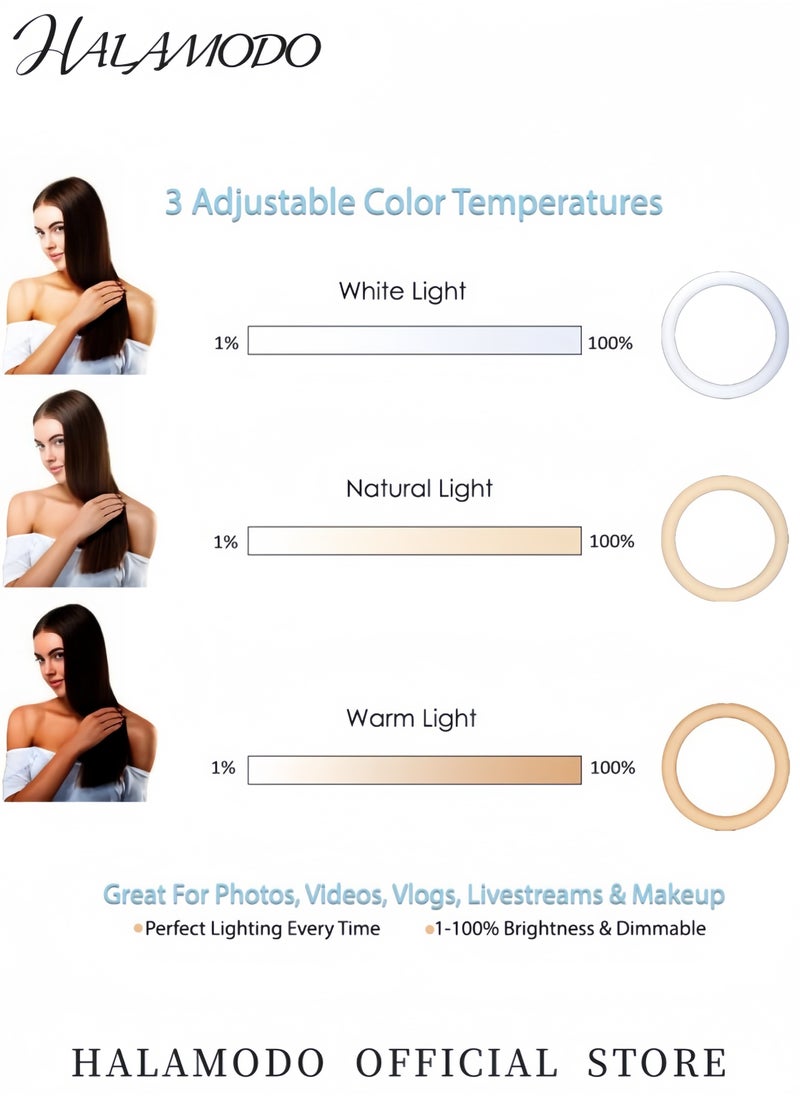 10'' Ring Light with Adjustable Tripod Stand and Phone Holder USB Powered Fill Light with 3 Color Modes for Live Streaming Makeup Video Recording TikTok YouTube Photography