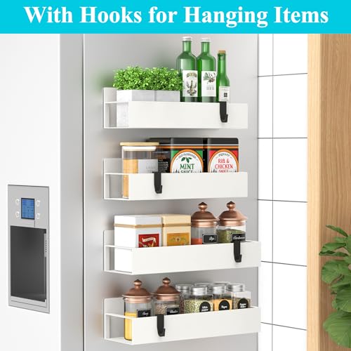 HuggieGems 4 Pack Magnetic Spice Storage Rack Organizer for Refrigerator and Oven, Cream White Fridge Organizers and Storage - Image 2