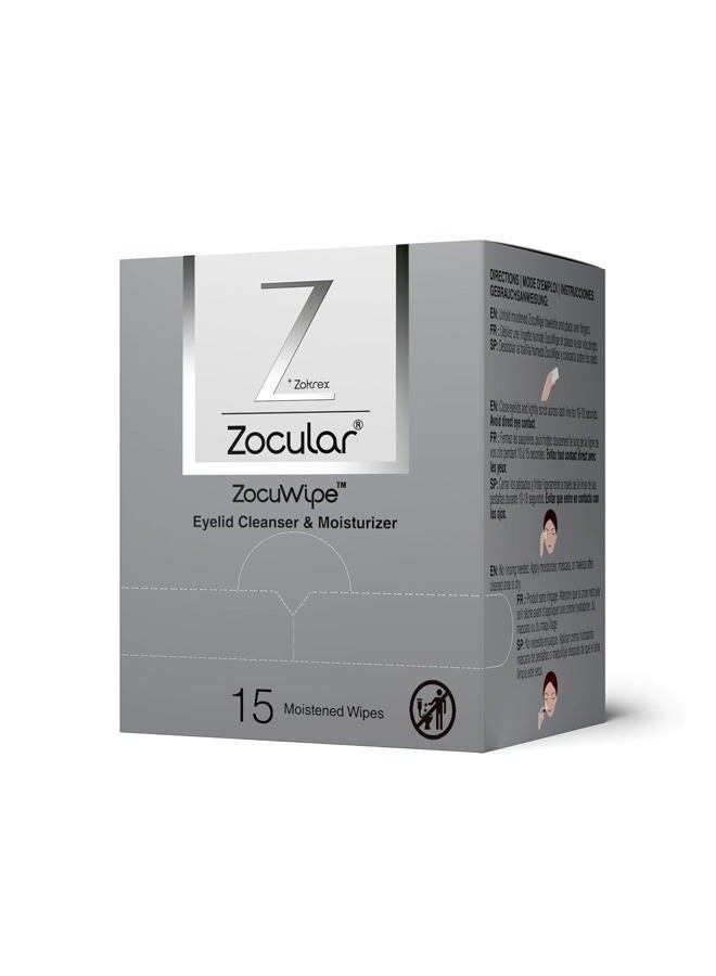 Zocular Zocuwipe Eyelid Wipes with Okra Complex - Eyelid Cleanser and Moisturizer Pads for Irritated Dry Eyes - Blepharitis Treatment Eye Wipes (15 ZocuWipes) - Image 1