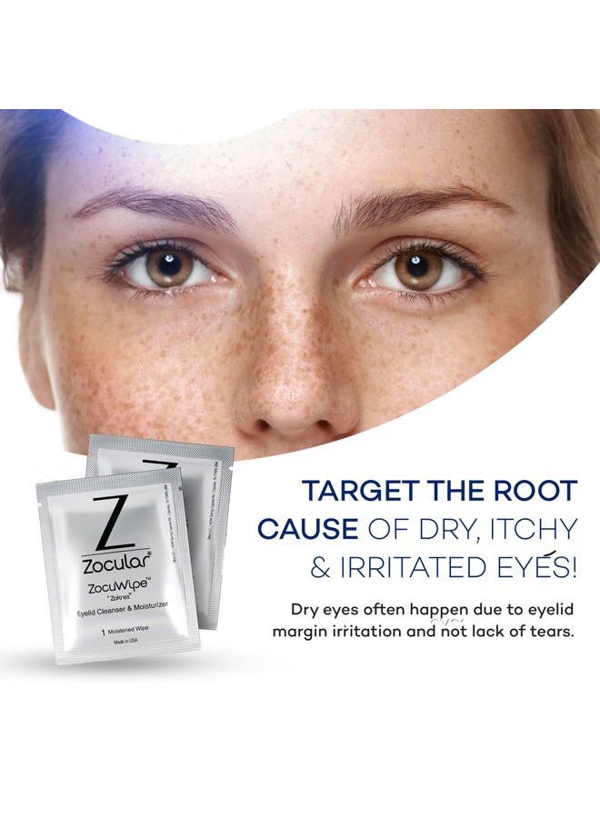Zocular Zocuwipe Eyelid Wipes with Okra Complex - Eyelid Cleanser and Moisturizer Pads for Irritated Dry Eyes - Blepharitis Treatment Eye Wipes (15 ZocuWipes) - Image 2