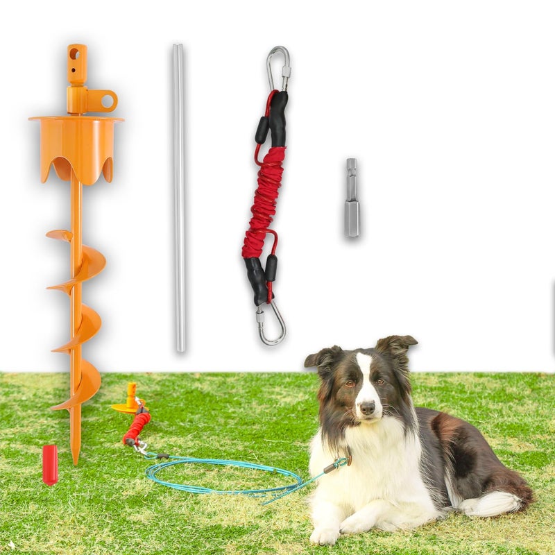 Tyalez Dog Stakes for Outside Heavy Duty Hold up to 350Lbs Large Dogs Tie Out Tether Leash Chain for Yard Screw in Ground Anchors Set 17 inch with Buffer Rope - Image 1