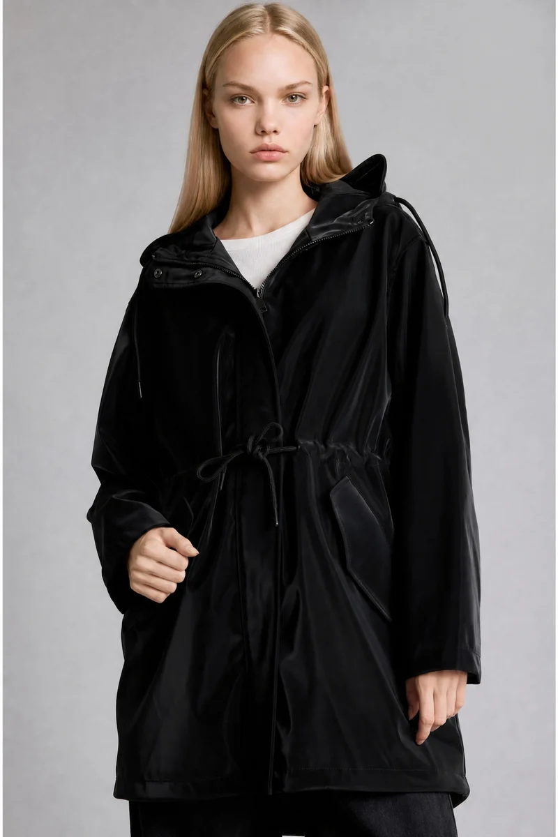 Regular Fit Faux Leather Raincoat