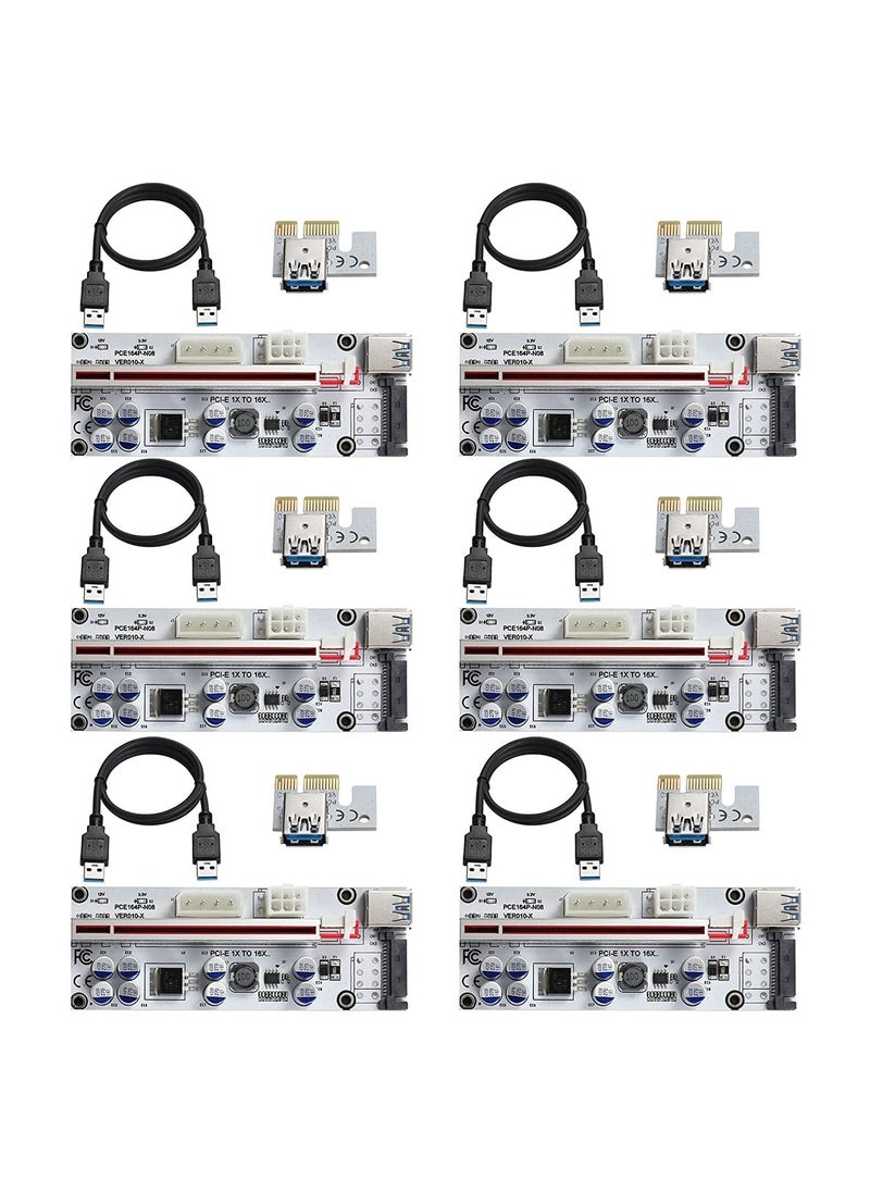 Generic - EUROMAX PCIE 1X to16X riser card version 010x graphics extension powered riser adapter card with 24in USB 3.0 Extension cable for gpu mining (6pcs pack) - Image 1