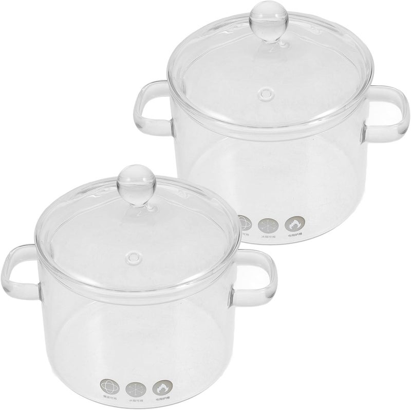 Ipetboom Glass Soup Pot with Lid 2pcs 1350ml Double-handle Borosilicate Glass Stew Pot for Kitchen Cooking Instant Noodles and Soup Heat Resistant Cookware - Image 1
