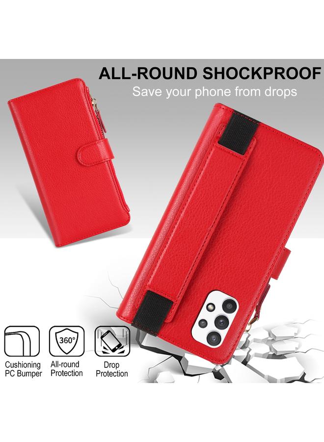 اس-توب جراب لهاتف Samsung Galaxy A52 مزود بسوار معصم وسحاب ومحفظة من الجلد بتقنية RFID - Image 5