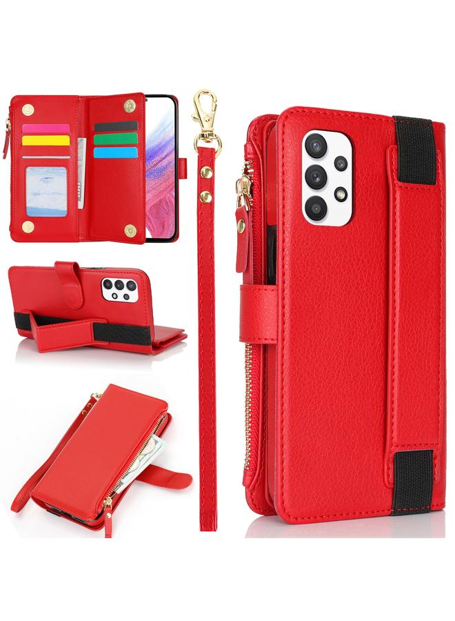 اس-توب جراب لهاتف Samsung Galaxy A52 مزود بسوار معصم وسحاب ومحفظة من الجلد بتقنية RFID - Image 1