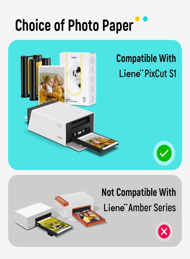 ليين ورق طباعة الصور وخرطوشة الحبر من Liene، عبوة إعادة تعبئة خرطوشتي حبر و72 ورقة طباعة صور، مقاس 4×6 بوصة، طباعة بالتسامي، مقاومة للماء والأكسدة، مخصصة فقط لطابعة Liene PixCut S1 - Image 2