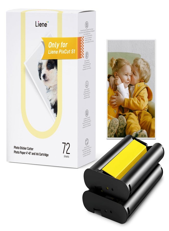 ليين ورق طباعة الصور وخرطوشة الحبر من Liene، عبوة إعادة تعبئة خرطوشتي حبر و72 ورقة طباعة صور، مقاس 4×6 بوصة، طباعة بالتسامي، مقاومة للماء والأكسدة، مخصصة فقط لطابعة Liene PixCut S1 - Image 1