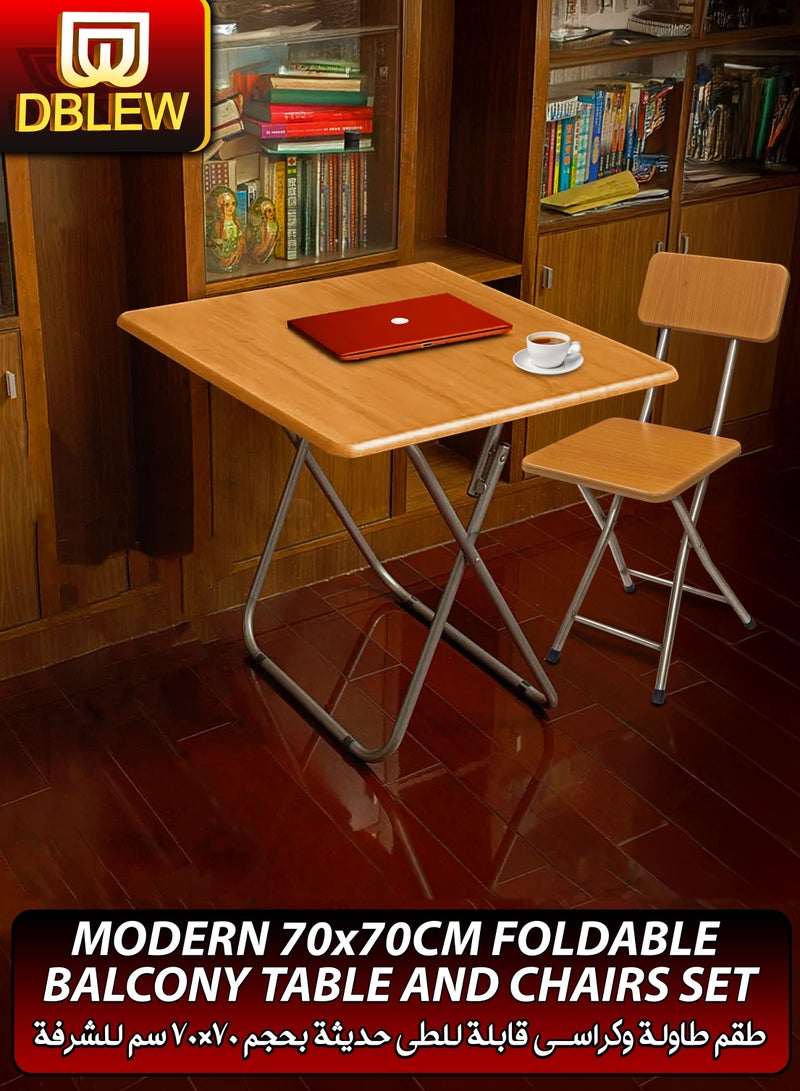 دي بلو مجموعة من طاولة مربعة قابلة للطي واحدة وكرسي قابل للطي واحد بتشطيب خشبي، طاولة متعددة الاستخدامات وأماكن للجلوس للفطور، الكمبيوتر، الألعاب، اللاب توب، المكتب المنزلي، محطة العمل، دراسة الأطفال، المطبخ، الطعام، الشرفة، القهوة، الأماكن الخارجية مثل الحديقة، النزهات، الشاطئ، الصحراء، التخييم، السفر. أثاث منزلي خفيف الوزن وقابل للنقل بأبعاد 60x70x60 سم. - Image 1