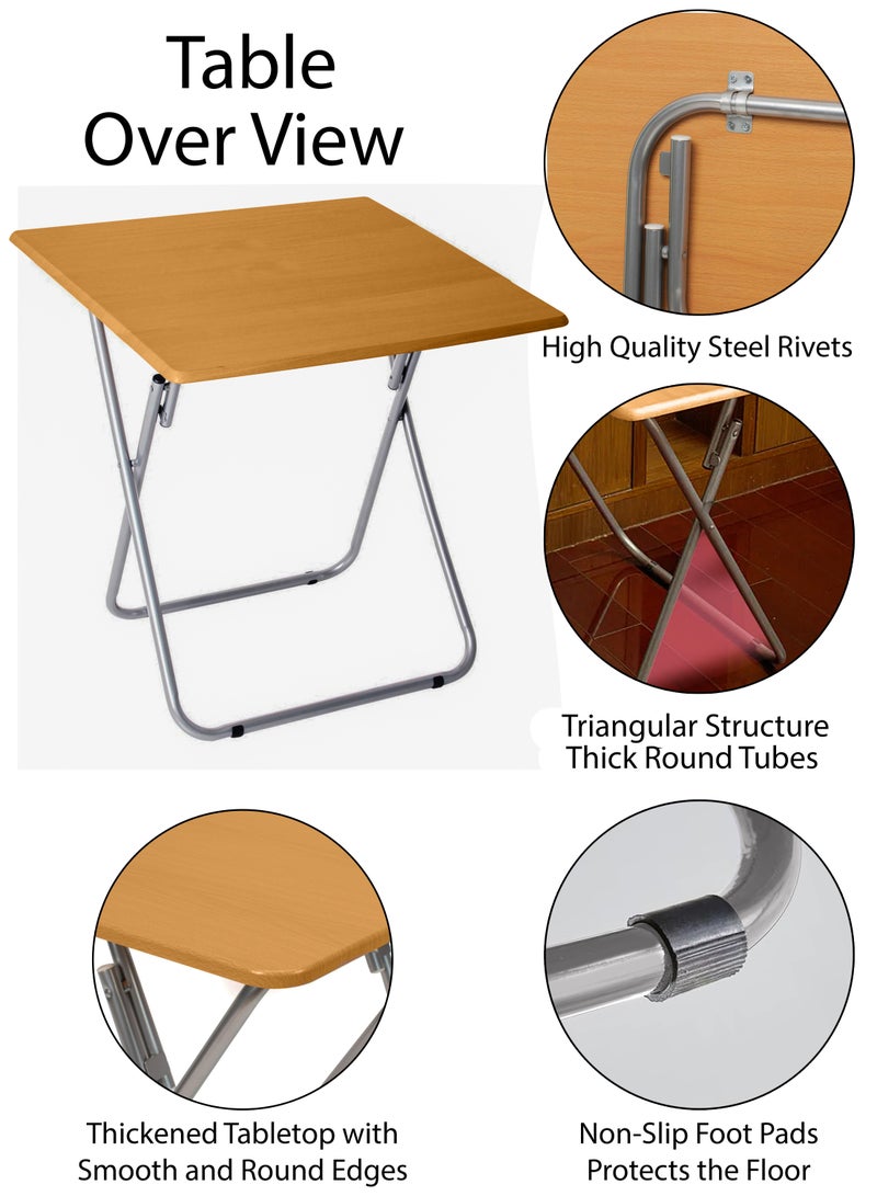 دي بلو مجموعة من طاولة مربعة قابلة للطي واحدة وكرسي قابل للطي واحد بتشطيب خشبي، طاولة متعددة الاستخدامات وأماكن للجلوس للفطور، الكمبيوتر، الألعاب، اللاب توب، المكتب المنزلي، محطة العمل، دراسة الأطفال، المطبخ، الطعام، الشرفة، القهوة، الأماكن الخارجية مثل الحديقة، النزهات، الشاطئ، الصحراء، التخييم، السفر. أثاث منزلي خفيف الوزن وقابل للنقل بأبعاد 60x70x60 سم. - Image 4