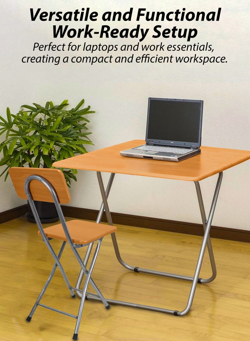 دي بلو مجموعة من طاولة مربعة قابلة للطي واحدة وكرسي قابل للطي واحد بتشطيب خشبي، طاولة متعددة الاستخدامات وأماكن للجلوس للفطور، الكمبيوتر، الألعاب، اللاب توب، المكتب المنزلي، محطة العمل، دراسة الأطفال، المطبخ، الطعام، الشرفة، القهوة، الأماكن الخارجية مثل الحديقة، النزهات، الشاطئ، الصحراء، التخييم، السفر. أثاث منزلي خفيف الوزن وقابل للنقل بأبعاد 60x70x60 سم. - Image 3