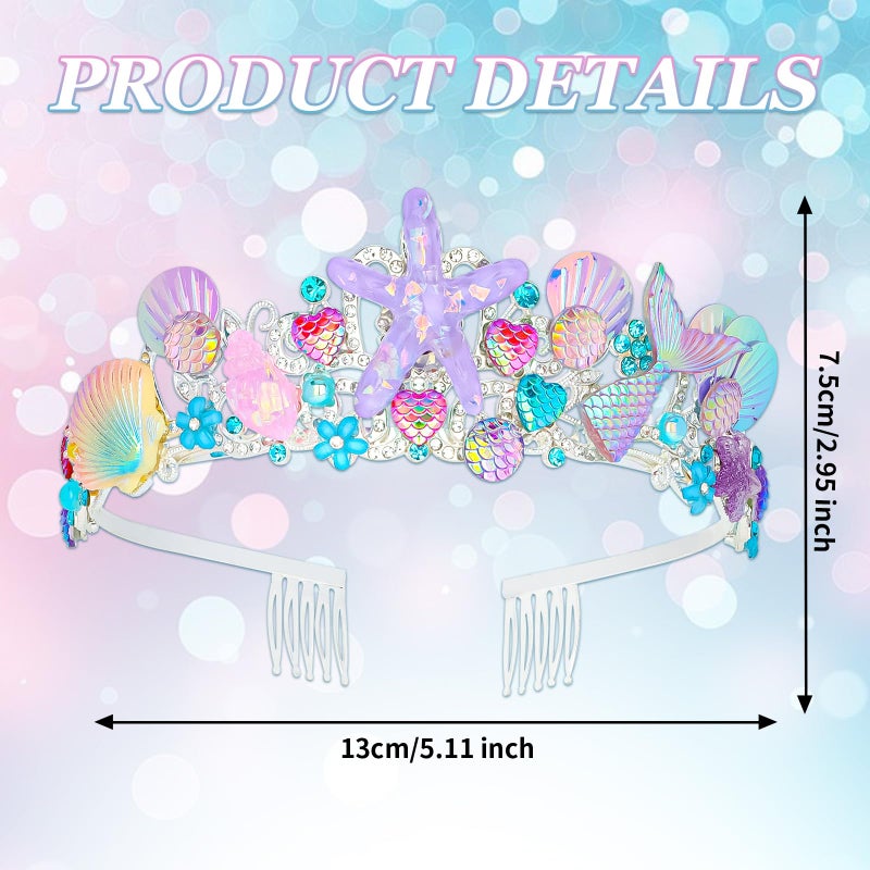 CAVETEE Mermaid Birthday Crown, Mermaid Rhinestones Tiara Mermaid Party Tiara Birthday Party Crown for Women, Party Favor Hair Accessories for Birthday Prom Theme Party Halloween, Pink - Image 2