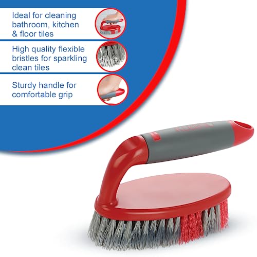 Kleeno Cello Kleeno Tile Scrubber Plastic Brush, Red and Grey - Image 3