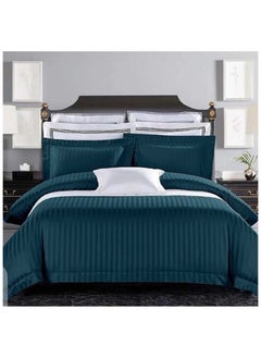 Doltri DOLTRI - 3-Piece Stripped 150 TC Cotton Sateen Bedsheet Set King Size Premium Collection (1 Bedsheet + 2 Pillow Cases) (Forest Green) 