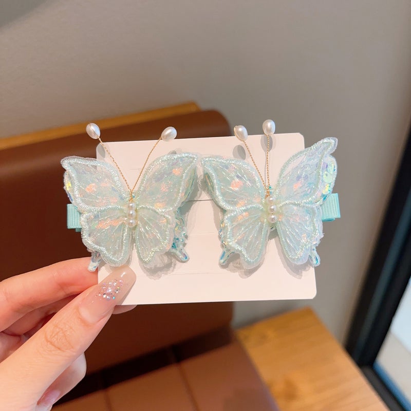 Generic New Antique Childrens Hairpin Hanfu Ancient Clothes Hair Accessories Cute Girls Tassel Flower Hairpin Little Girls Super Fairy Clip 23# blue butterfly pair