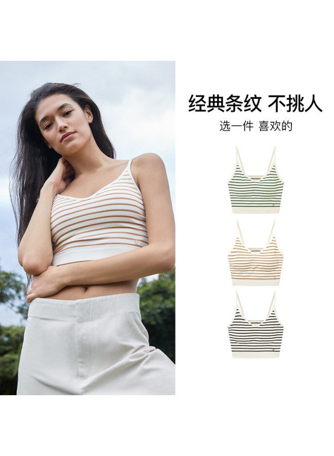 ubras Seamless Striped Spaghetti Strap Camisole With Non-Removable Padded Bra, One Size Fits All - Image 5