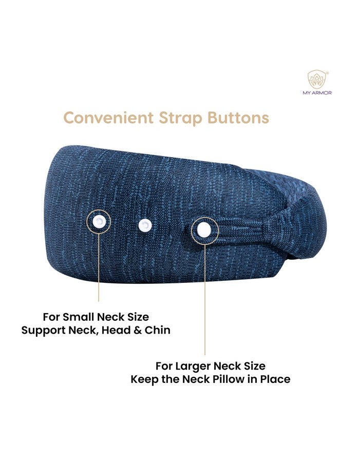 MY ARMOR Memory Foam Travel Neck Pillow for Flights, Car, Train, Variable Height Adjustment to Suit All Sleeping Positions, Breathable & Washable Cover, Blue - Image 3