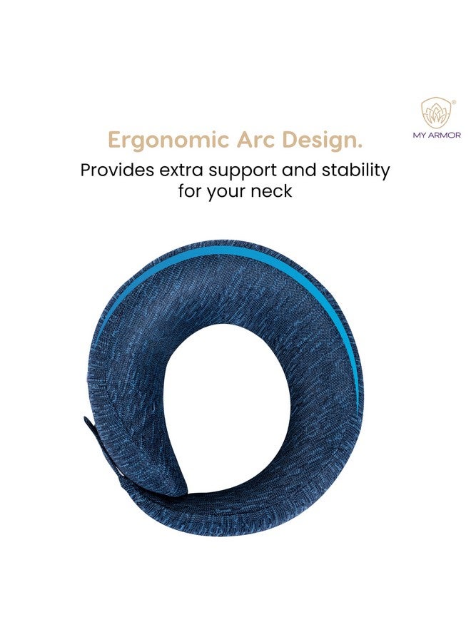 MY ARMOR Memory Foam Travel Neck Pillow for Flights, Car, Train, Variable Height Adjustment to Suit All Sleeping Positions, Breathable & Washable Cover, Blue - Image 5