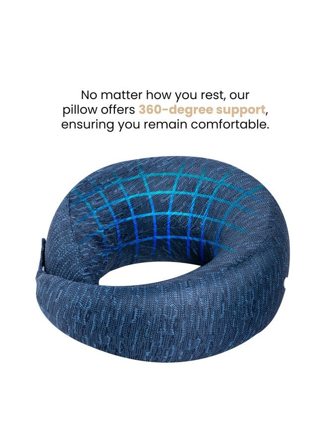 MY ARMOR Memory Foam Travel Neck Pillow for Flights, Car, Train, Variable Height Adjustment to Suit All Sleeping Positions, Breathable & Washable Cover, Blue - Image 4