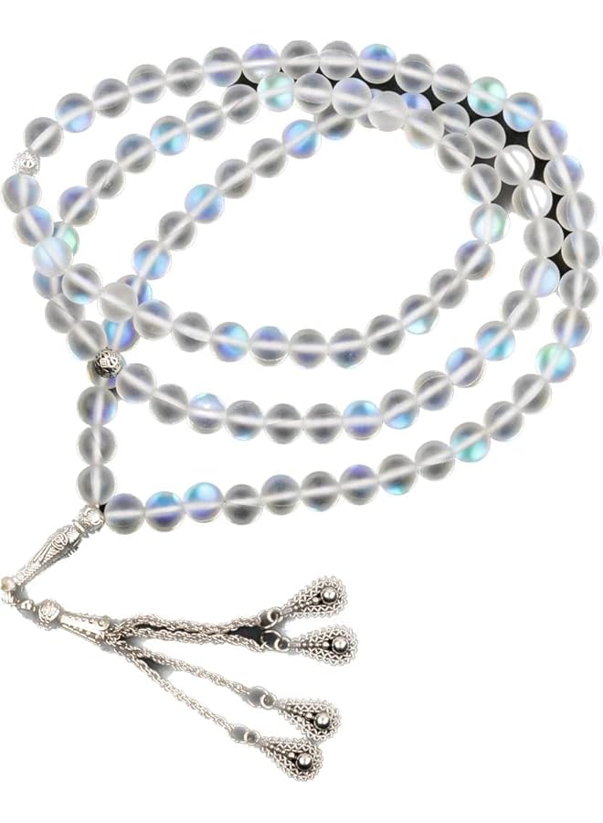 AC&L Translucent White Glitter Natural Agate Tasbeeh Prayer Beads 8Mm Stones - Image 1