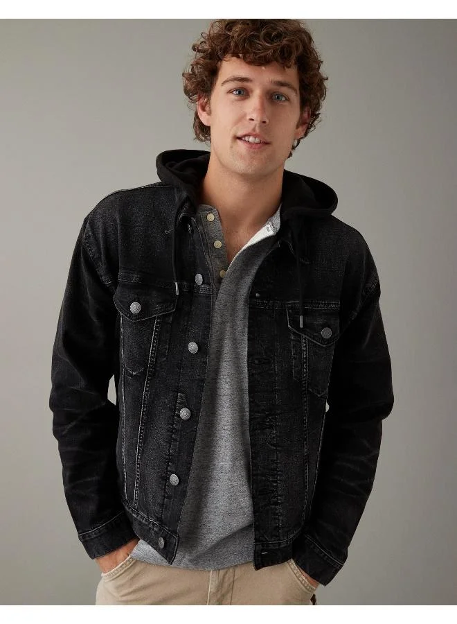 American Eagle AE Hooded Denim Trucker Jacket