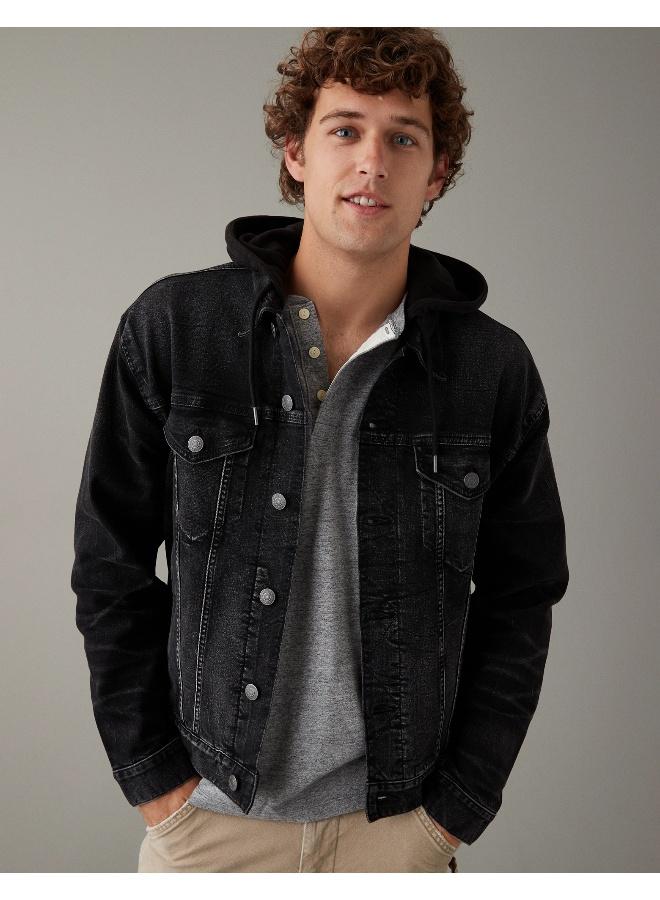 امريكان ايجل AE Hooded Denim Trucker Jacket  - Image 5