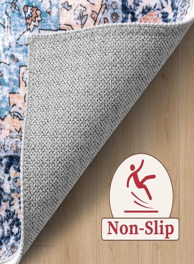 SERISSA Boho Rugs for Entryway, 2x3 Entryway Rug Non-Slip Washable Small Area Rug, Ultra Soft Oriental Vintage Low-Pile Indoor Door Mat Blue Orange Floor Carpet for Entrance Bedroom Kitchen Bathroom - Image 4