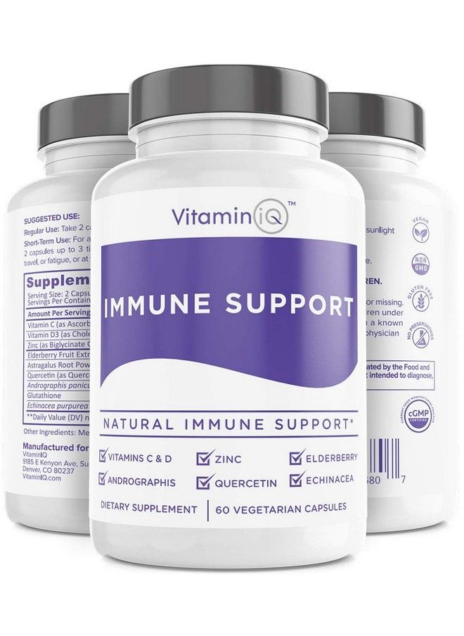 VitaminIQ - Pport Supplement With Vitamin C And Zinc Sambucus Elderberry Vitamin D3 Glutathione Echinacea Capsules Natural Immune Booster Herbal Supplements Vegan Glutenfree (60Ct) Vitaminiq - Image 1