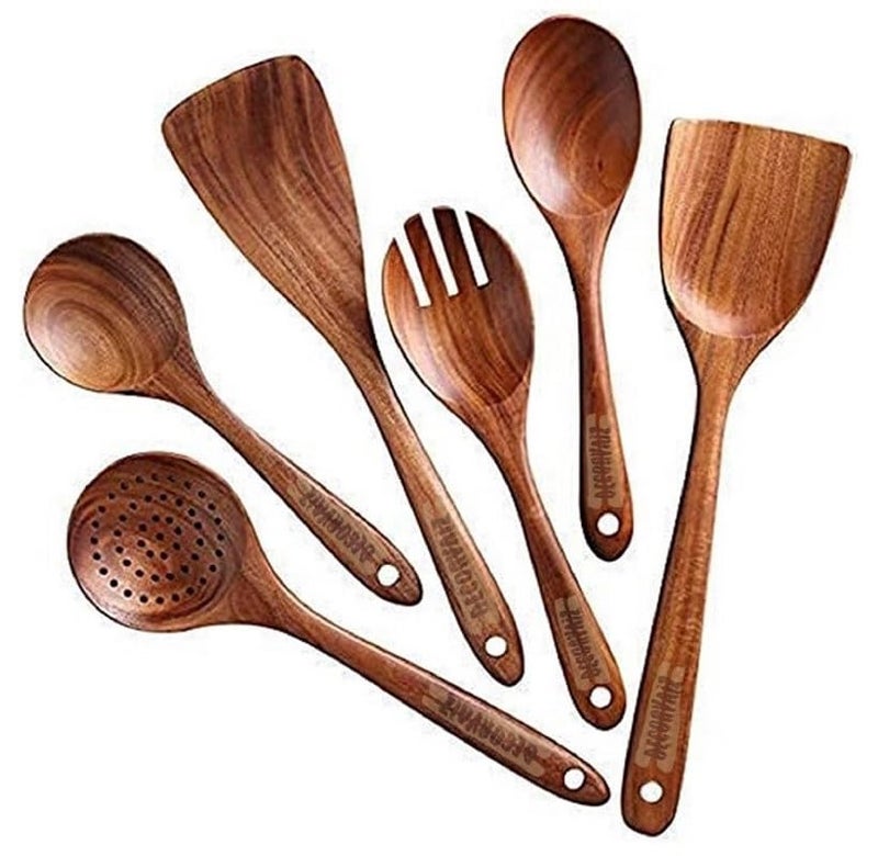 DECORVAIZ DECORVAIZ Handmade Wooden Serving and Cooking Spoon Ladles Turning Spatulas Kitchen Non Stick Utensil Set FlipSpatulaLadle for Cooking DosaRotiChapati Kitchen Tools No Harmful Polish Naturally NonStick  - Image 4