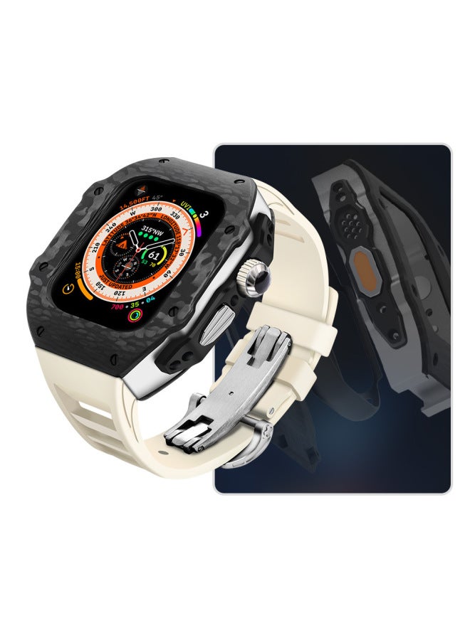 For Apple Ultra 2 49mm Carbon Fiber Retrofit Case Compatible With Iwatch S9/8 45 44mm Watch-Colour:White-Overall Dimensions:Apple Watch Ultra 49mm - Image 1