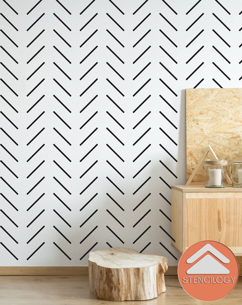 STENCILOGY® / Thames - 24" x 40" XL Wall Stencil, Herringbone Minimal, Large Allover Wall Stencils for Painting, Stencils for Walls, Scandinavian Stencil Pattern - Image 5